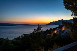 Adriatic Sea and Brela village view from Studio Nilan during sunset